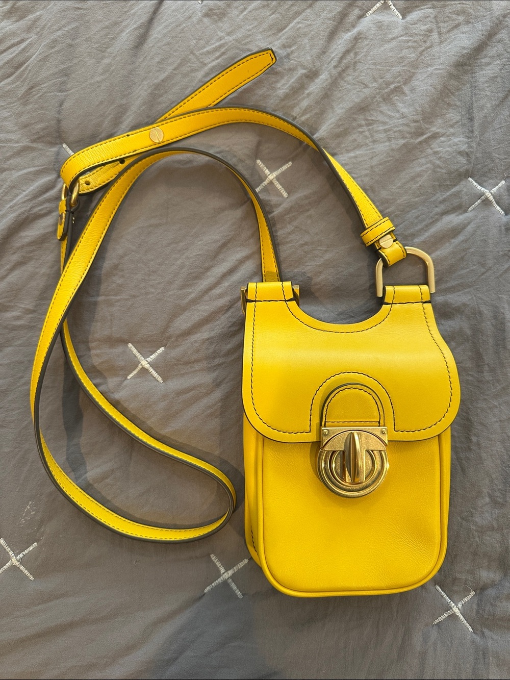 Tory Burch Mustard Yellow James Crossbody Phone Bag with Gold Hardware